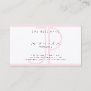 Stylish Modern Monogram Pink White Plain Luxury Business Card