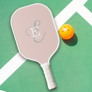 Stylish Modern Monogram Typography Blush Pink Pickleball Paddle