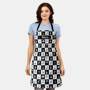Stylish Modern Music Notes and Instruments Apron