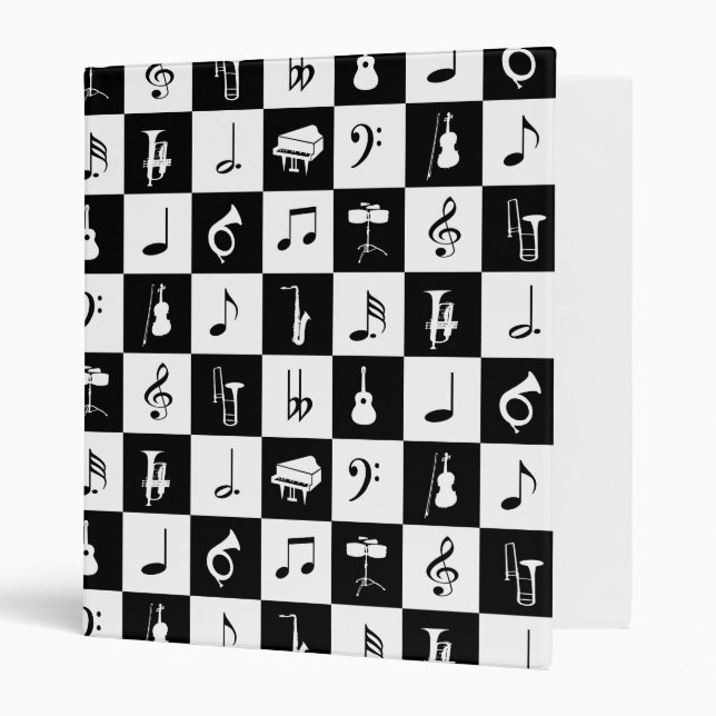 Stylish Modern Music Notes and Instruments Binder (Front/Inside)