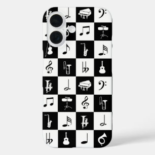 Stylish Modern Music Notes and Instruments iPhone 16 Case