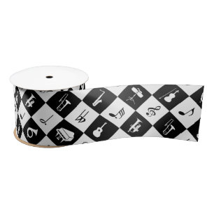 Stylish Modern Music Notes and Instruments Satin Ribbon