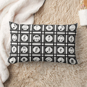 Stylish Modern Music Notes black and white Lumbar Pillow
