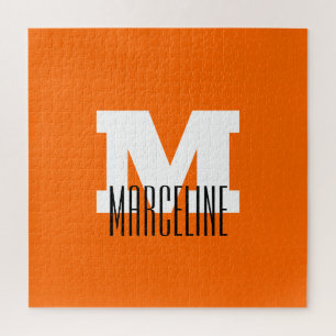 Stylish Modern Name Initial Neon Sunset Orange Jigsaw Puzzle
