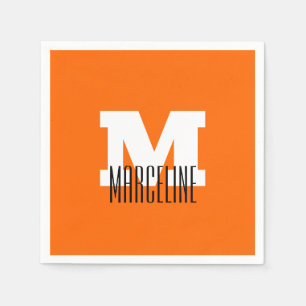 Stylish Modern Name Initial   Neon Sunset Orange Napkin