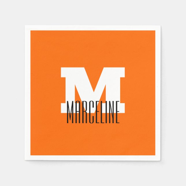 Stylish Modern Name Initial | Neon Sunset Orange Napkin (Front)