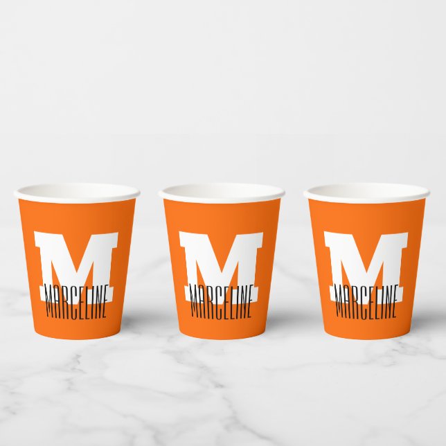 Stylish Modern Name Initial | Neon Sunset Orange Paper Cups (Multi)