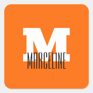 Stylish Modern Name Initial Neon Sunset Orange Square Sticker
