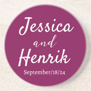 Stylish Modern Name Minimalist Wedding Wine Colour Coaster