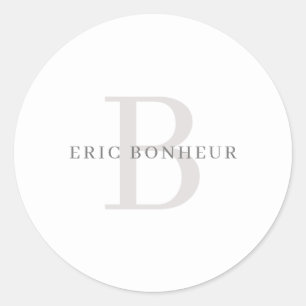 Stylish Modern Name & Monogram Classic Round Sticker
