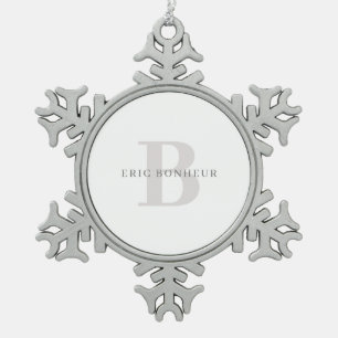 Stylish Modern Name & Monogram Snowflake Pewter Christmas Ornament