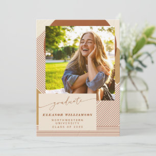 Stylish Modern Neutral Geometric Photo Graduation Announcement