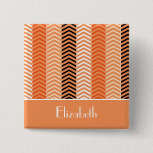 Stylish Modern Orange Chevron Stripes With Name 2 Inch Square Button