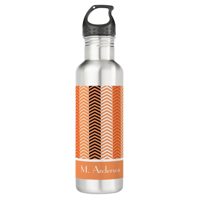 Stylish Modern Orange Chevron Stripes With Name 710 Ml Water Bottle (Front)