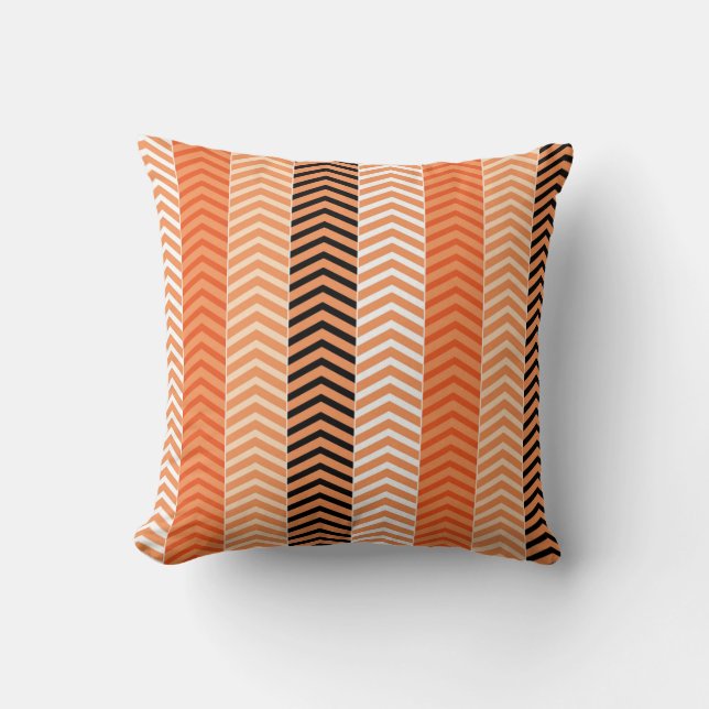 Stylish Modern Orange Variegated Chevron Stripes Throw Pillow (Front)