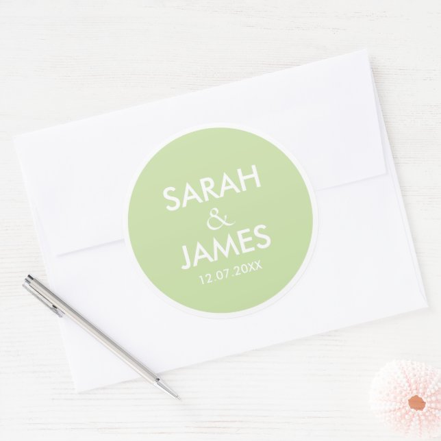 STYLISH MODERN PERSONALIZED NAME ORANGE WEDDING CLASSIC ROUND STICKER (Envelope)