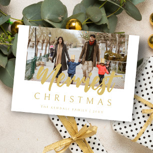 Stylish Modern Photo Merriest Christmas Quote Holiday Card