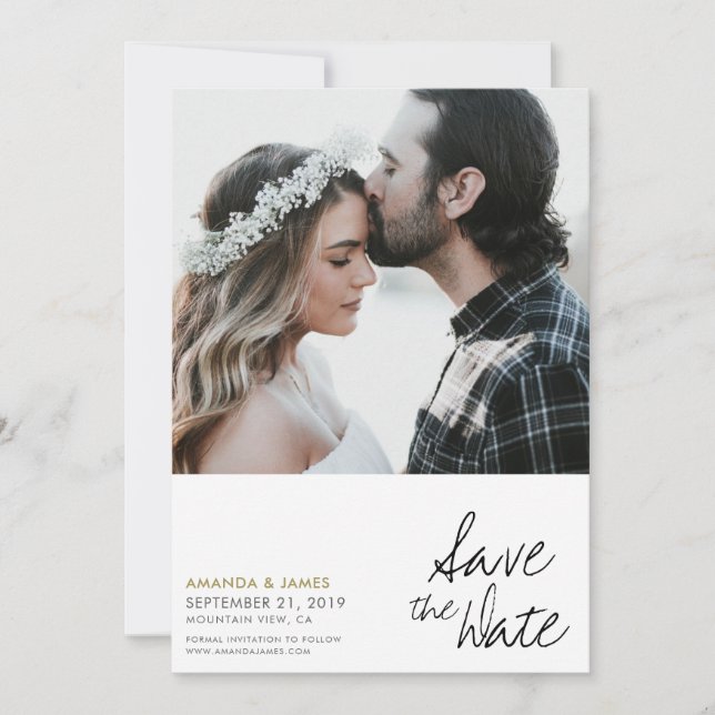 Stylish Modern Photo Wedding Save the Date Card (Front)