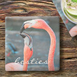 Stylish Modern Pink Flamingos Photo Besties Script Stone Coaster<br><div class="desc">Who says flamingos can’t have fun with their favourite pal? Relax with your favourite beverage while you use this stunning, colourful photography stone coaster of two pink flamingos playing around. Makes a great gift for your best friend! You can easily personalize this stone coaster plus I also offer customization on...</div>