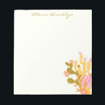 Stylish Modern Pink Green Cactus Personalized Name Notepad<br><div class="desc">This stylish notepad features a whimsical cactus illustration in pink,  orange,  and green. Personalize it with your name in beautiful script lettering. Great gift idea!</div>