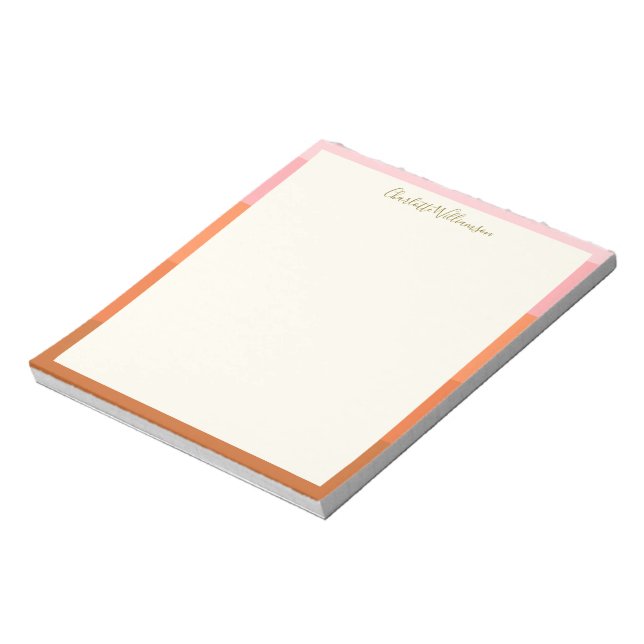 Stylish Modern Pink Orange Border Personalized   Notepad (Rotated)