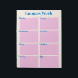 Stylish Modern Pink Personalized Weekly Planner Notepad<br><div class="desc">Organize your week with this cute and modern weekly planner in pink and blue,  personalized with your name.</div>