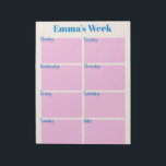 Stylish Modern Pink Personalized Weekly Planner Notepad<br><div class="desc">Organize your week with this cute and modern weekly planner in pink and blue,  personalized with your name.</div>