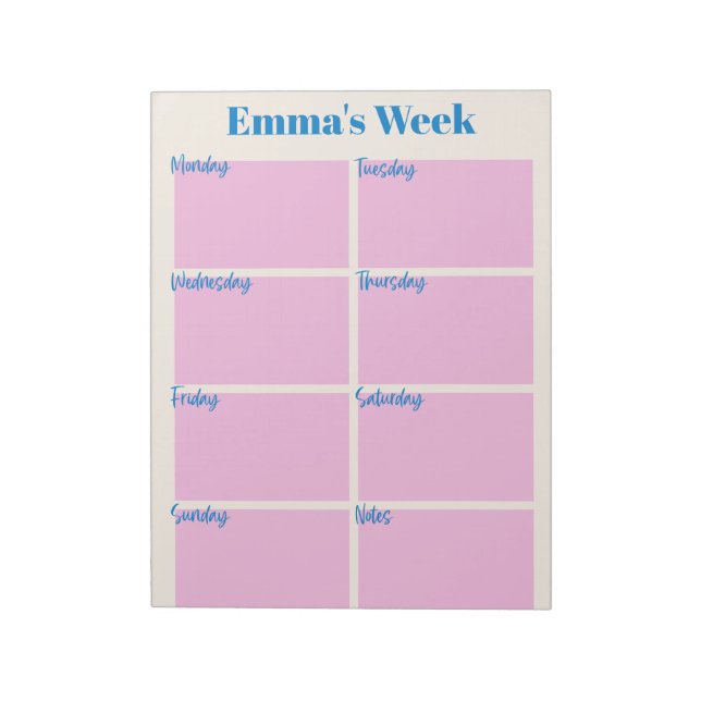 Stylish Modern Pink Personalized Weekly Planner Notepad (Rotated)