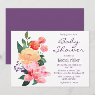 Stylish Modern Pink Watercolor Floral Baby Shower Invitation