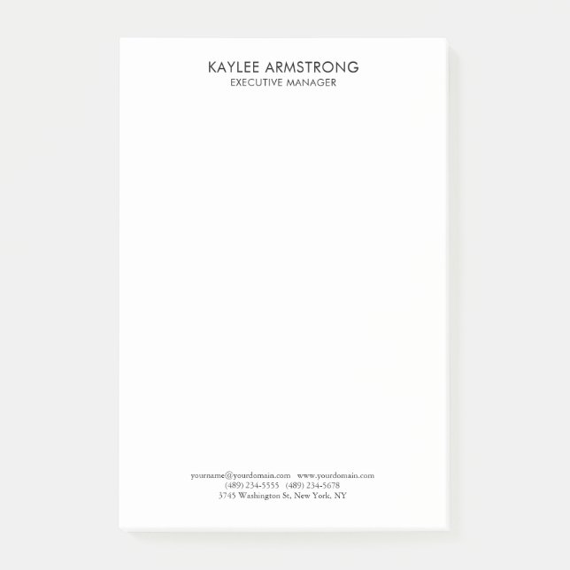 Stylish Modern Plain Simple White Professional Post-it Notes (Front)