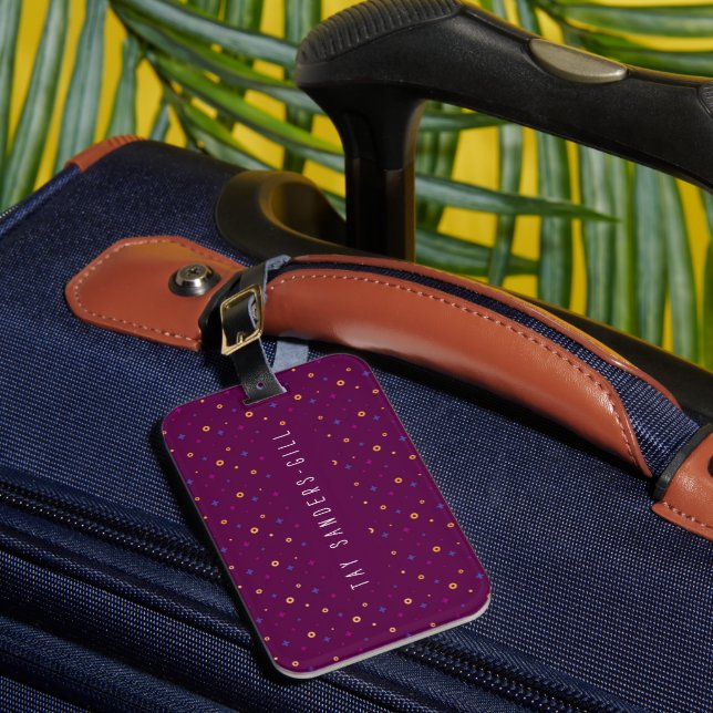 Stylish Modern Purple Patterned Luggage Tag (Front Insitu 1)
