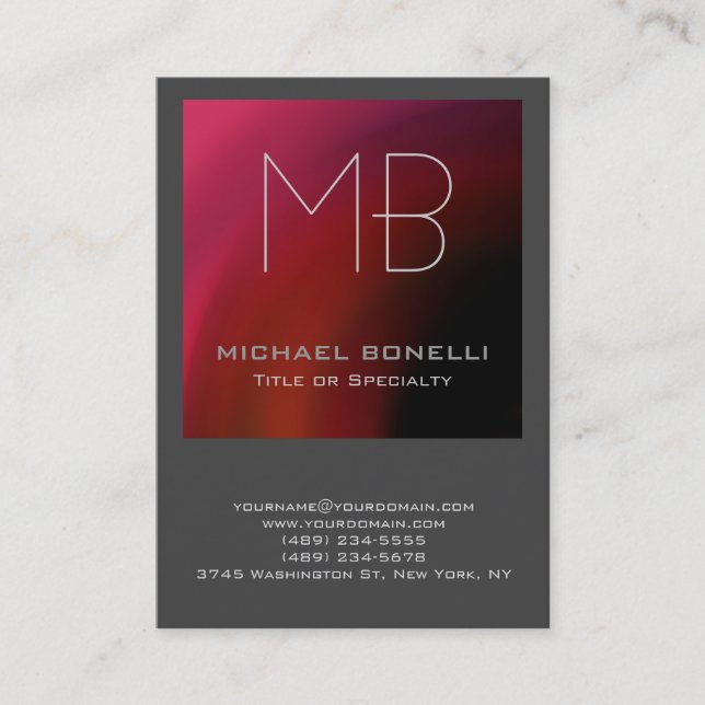 Stylish modern red pink purple grey business card (Front)