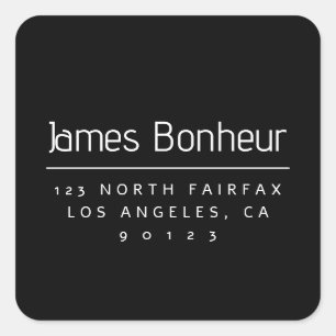 Stylish Modern Return Address Black & White Square Sticker