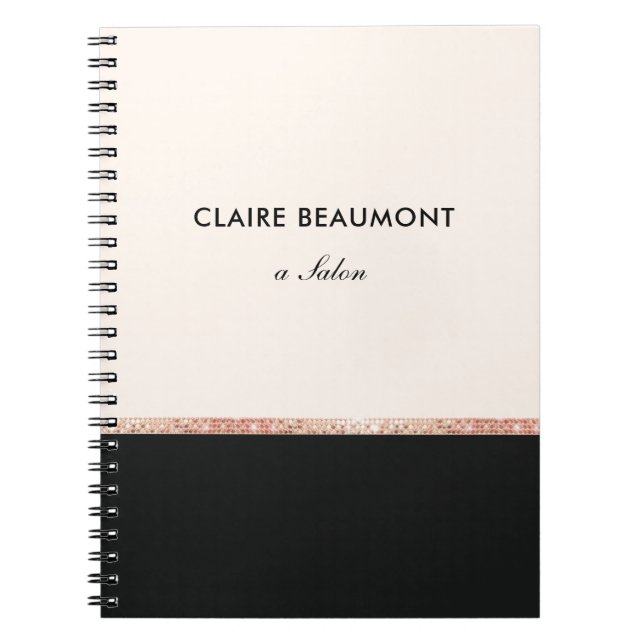 Stylish Modern Rose Gold Sequin Black Notebook (Front)