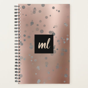Stylish modern rose gold silver confetti dots planner
