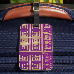 Stylish Modern Royal Purple and Gold Geometric  Luggage Tag