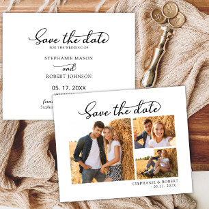 Stylish Modern Script 3 Photo Collage Wedding Save The Date