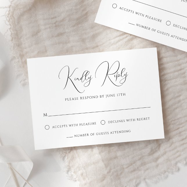 Stylish Modern Script Black And White Wedding RSVP Card (Creator Uploaded)