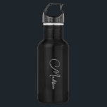 Stylish Modern Script Name Black 532 Ml Water Bottle<br><div class="desc">A simple,  stylish,  script name water bottle with white typography on black. Minimalist style. Available in 2 sizes.</div>