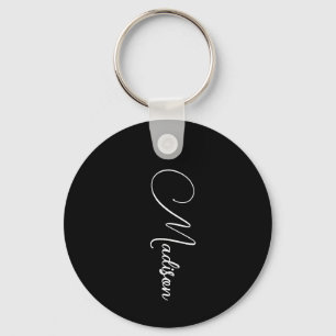 Stylish Modern Script Name Black Keychain