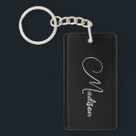 Stylish Modern Script Name Keychain<br><div class="desc">A simple, stylish, script name keychain with white typography on black. Minimalist style.</div>