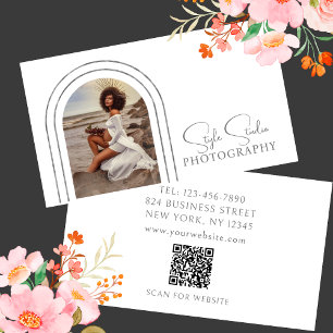 Stylish Modern Script Photo QR Code Photography Business Card