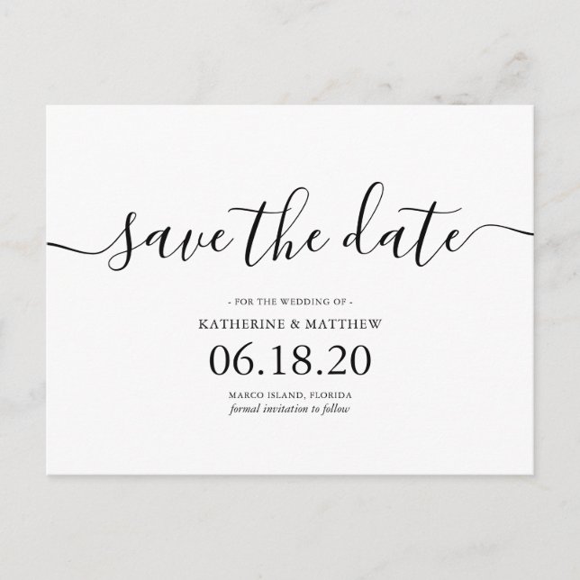 Stylish Modern Script Wedding Save the Date Announcement Postcard (Front)