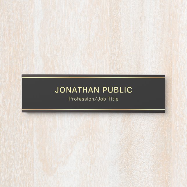 Stylish Modern Simple Design Black And Gold Trendy Door Sign (Front)