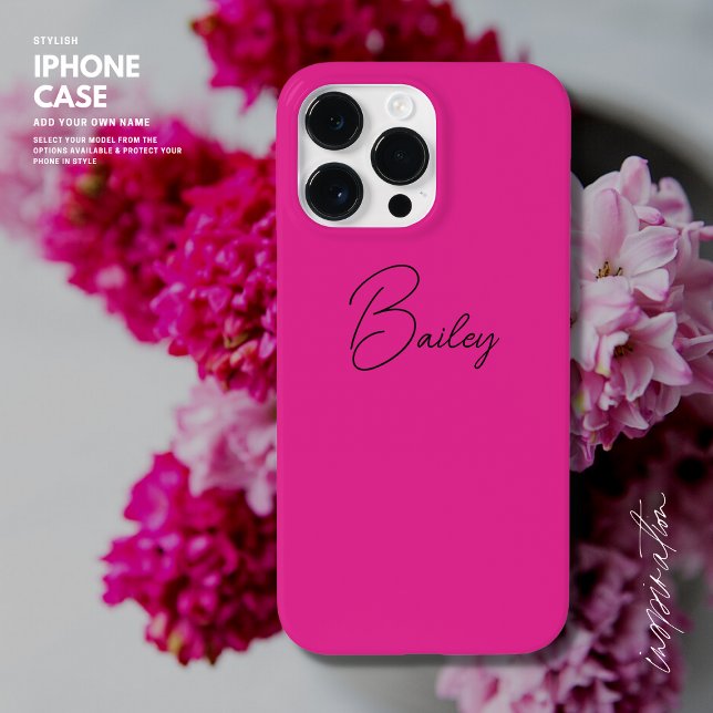 Stylish Modern Simple Hot Pink Script Name Case-Mate iPhone Case (Creator Uploaded)