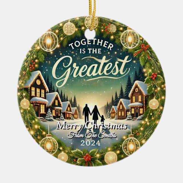 Stylish Modern Simple UniqueRetro VintageChristmas Ceramic Ornament (Front)