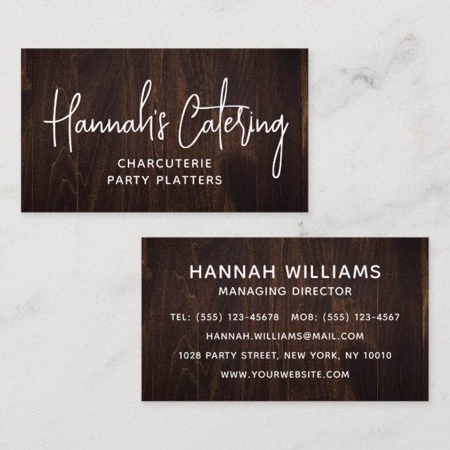 Stylish Modern Simple Wood Elegant Script Catering Business Card (Front/Back)