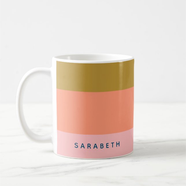 Stylish Modern Stripes in Pretty Earth Tones Name Coffee Mug (Left)