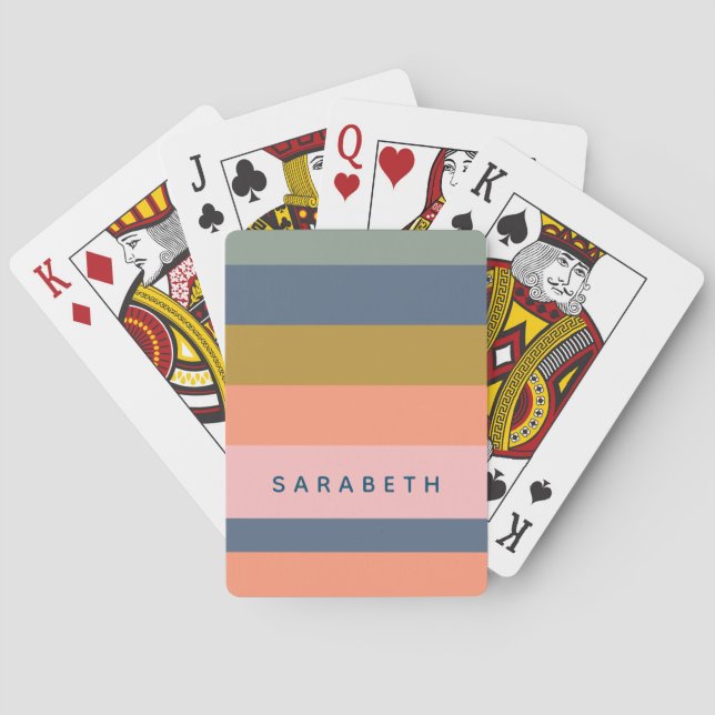 Stylish Modern Stripes in Pretty Earth Tones Name Playing Cards (Back)