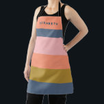 Stylish Modern Stripes Pretty Earth Tones Custom Apron<br><div class="desc">Cook in style with this personalized apron, featuring a modern stripe design in soft earth tones. The blend of navy, peach, coral, pink, ochre, and sage green creates a trendy yet timeless look that’s perfect for any kitchen. Add your name to make it uniquely yours, or gift it to a...</div>